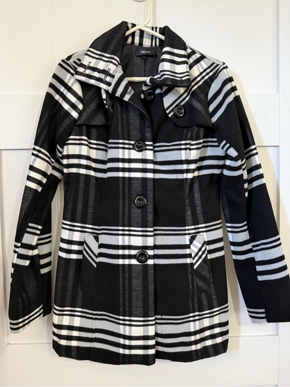 Black & White Plaid Button-Front Coat